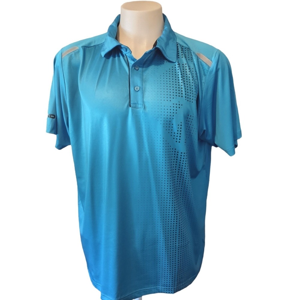 AND1 Polo Shirt XL Men Athleisure Streetwear Teal Blue Gradient Dot Graphic Logo